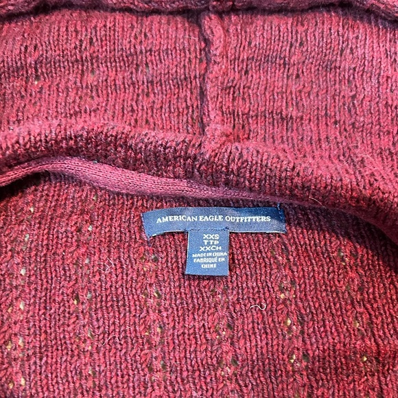 American Eagle Maroon Knit Cardigan W/ Hood & Pockets - Picture 3 of 3